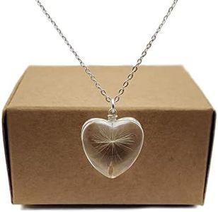 Dandelion Make a Wish Real Flowers Heart Love Glass 925 Sterling Silver Chain Necklace for Women Handmade