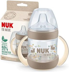 NUK For Nature Gobelet à bec | 6-18 mois | 150 ml | Poignées et Bec en silicone durable semblable à la poitrine | Anti-fuite | Anti-colique | Contrôle de la température | Sans BPA | Beige
