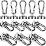 12 Pack Magnetic Hooks, 50 LBS Magnet Hooks Heavy Duty with Swiveling Carabiner, Strong Neodymium Magnet Hooks, Magnet with Hook Hanging for Fridge, Kitchen, Bathroom, Locker, BBQ Grill - Dia 25 MM