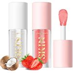 LANGMANNI 2PCS Moisturizing Lip Oil,No-Sticky Lip Gloss Lip Balm Lip Care,Fruit Flavoured Lip Oil For Dry Lip's Moisturizing Hydrating And Nourishing (Strawberry+Coco)