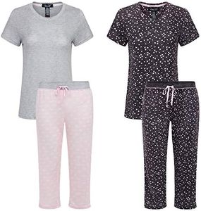 René Rofé Sleepwear Women's 2 Pack Loungewear Super Soft Lightweight Breathable Capri Sleep Pajama Set Value Pack, Hearts, Small