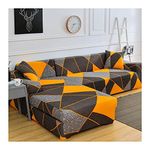 ANAZOZ Sofa Elastic Cover 3 Seat,Sofa Cover Elastic Straps Gray Orange Brown Polyester Sofa Cover Geometric and Irregular Pattern Couch Slipcover 3 Seater(190-230CM)