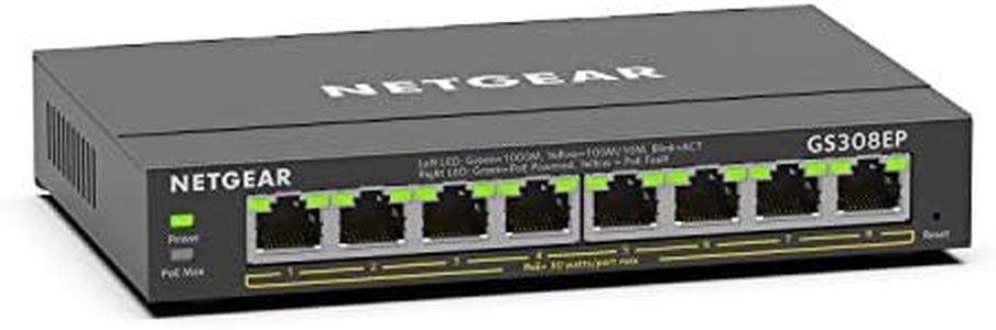 NETGEAR 8 Port PoE Gigabit Ethernet Plus Switch (GS308EP) - with 8 x PoE+ @ 62W, Desktop or Wall Mount