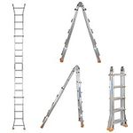 LIVINGbasics 17Ft Multi Purpose Step Ladder Aluminum Switchable Scaffold Ladder, Heavy Duty Commercial Grade 300 lbs Load Capacity