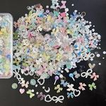 3D Nail Charms, 400 Pcs Multi Shapes Lollipop Butterfly Flower Bear Bow Heart Nail Art Charms Nail Rhinestones Gems Nail Pearls for Nail Art Decoration Jewelry Accessories DIY Crafts (Multi-colored A)