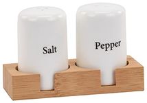 Deco Pride White Ceramic Salt and Pepper Cases Set with Wooden Stand (Set of 1, 100% Bone Ash Free)