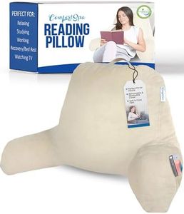 ComfortSpa Reading Pillow for Bed Adult Size, Back Rest Pillow with Arms, Pockets and Washable Cover; Use as a Back Pillow for Sitting in Bed for Bedrest or Relief from GERD Heartburn (Large Cream)
