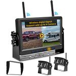 FHD 1080P Digital Wireless Backup Camera Kit 7” LCD Monitor Support DVR Split Screen with blue Backlit 2 Rear View Cameras IP69 Waterproof Infrared Night Vision for Bus/RV/Truck/Trailer/Motorhome/Boat