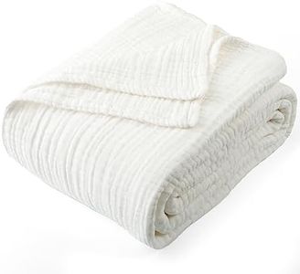 Carriediosa 100% Cotton Muslin Throw Blanket 4-Layer Pre-Washed Linen Gauze Blankets for Adults Soft Breathable Lightweight Comfort Throws for Bed and Couch, 70"X 80" Throw Size White