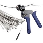 OFFO Metal Zip Ties Cutter Kit, 100 Pcs 250mm Metal Cable Ties and Metal Zip Tie Cutter, Tensioning Installation Cutting Tool for Self-Locking Stainless Zip Ties with Free Zip Tie Release Tool