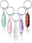 5 Pieces Crystals Stone Keychain Healing Stones Jewelry Hexagonal Crystal Keyring Quartz Pendants Keychain Quartz Crystal Healing Crystal for Women, Multicolor