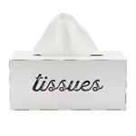 AuldHome White Rectangular Tissue Box, Rustic-Style Distressed Enamelware Oblong Tissue Cover Holder