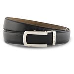 HALDEN VELLANO Black Leather Belt For Men (Adjustable Fits Up to 44 Inch Waist) Ratchet Straps, Unique Magnetic Auto-lock Buckle Belts For Men Leather (Black Belt, Pearl Buckle)