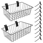 2 Pcs Slatwall Baskets with Slatwall Hooks Hanging Storage Baskets, Mounted Slatwall Accessories for Storage Display on Shops Garage Slatwall Panels(11.8 x 7.9 x 3.9 in)