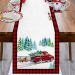 JOOCAR Christmas Table Runner 13x72 Inch, Farmhosue Red Truck Merry Christmas Table Runner Tabletop Collection for Christmas Winter Holiday Kitchen Dining Table Decoration for Home Party