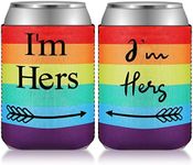 3 Pcs Lesbian Engagement Gift Lesbian Couple Wedding Present Idea Rainbow Neoprene Can Coolers Sleeves with Pink Velvet Bags for Lesbian Gay LGBT Wedding Bachelorette Engagement Party Decorations