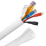 Josnown Cable Tidy Sleeve, 3m Cable Management Tube for PC/TV, Diameter 12-20mm, Self Adhesive Protector Wire Tidy Organiser for Home, Office - White