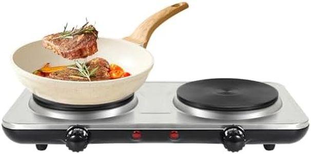 Cocina Eléctrica Portátil, Uten Hornillo Eléctrica Portátil 2 Fuegos, Temperatura Ajustable, Fácil de Limpiar, Ideal para Uso en la Cocina y Camping, 2000 W