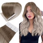 Tape in Hair Extensions Human Hair 14Inch Balayage Tape ins Extensions #8/60/18 Ash Brown to Ash Blonde Mixed Platinum Blonde Hair Extensions Tape in Extensions Human Hair 40Grams 20 Pcs