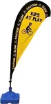 Teardrop Banner Flag Safety Sign with Fiberglass Poles and Weighted Base for Yards and Driveways -"Kids at Play", Yellow