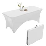 Urby Elastic Table Clothes for 6 Foot Rectangle Tables Fits 6ft Folding Tables from Lifetime, COSCO, Mainstays and Others. Heavy-Duty Stretchy Wrinkle Resistant Spandex. White 2 Pack.