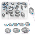 VEPEPE 25 Pcs Egg Shaped Sea Fishing Weights with Plastic Core, Drop Bass Weights Sinker Kit 8 Sizes, Casting Fishing Oval Sinkers,for Carp, River, Saltwater, Freshwater (25, 8 Sizes,Egg Shaped)