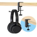 Headphone Stand, Foldable Headset Stand by MMOBIEL, Under Desk Headphone Holder - Universal Fit, Adjustable Clamp and Space Saving - Gaming Headset Hook, Headset Holder Hanger Mount, Black Aluminum