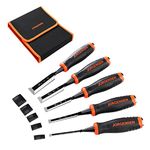 JORGENSEN Wood Chisel Set, 5 Pieces Wood Carving Chisels (6 mm, 10 mm, 12 mm, 19 mm, 25 mm), Cr-V Bevel Edge Chisels with Steel Strike Caps, Professional Woodworking Tools with Storage Bag