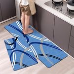 Artnice Kitchen Rugs 2 Piece, Modern Abstract Design Standing Mat for Standing Desk, Memory Foam Kitchen Floor Mats Cushioned, Waterproof Fatigue Mats for Kitchen Floor, Office, Laundry,Blue