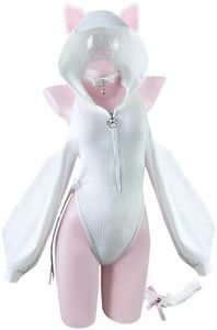KORURACLUB Sexy Cat Maid Outfit Womens Lingerie Set Kitten Cat Claw Cosplay Sexy Sweater lingerie animal Cosplay lingerie (White, L-2XL)