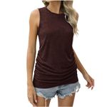 Ekiregaii Vest Tops Women UK Cotton Plain Tank Tops Crewneck Sleeveless T Shirt Regular Fit Womens Summer Camisole Breathable Undershirt Basic Cami Shirt Sports Home Beach Casual Wear