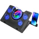 Archer Tech Lab Squall 100 RGB Gaming Laptop Cooling Pad Stand with Aluminum Metal Grid 5 Turbo Cooler Fans Powered by USB 5 Adjustable Angles 2 Way Adjustable Phone Holder (Supports up-to 17" Laptop)