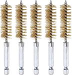 HARFINGTON 5Pcs Brass Bore Brush 15mm Dia 4" Long Cleaning Twisted Wire Brush with Handle 1/4" Hex Shank for Tubes, Ports, Bearings