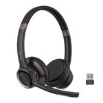 Nuroum HP30 Bluetooth Wireless Headset with Microphone, Handsfree Wireless or Wired On Ear Headset for PC/Mobile, 20m Range, Dongle Connection for Zoom/Skype, Conference/Office/Travel/Workout