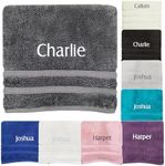 JJLC Personalised Bath Hand Towels Sets Embroidered Name (Bath Sheet, Dark Grey)