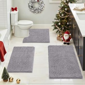 Homeideas 3 Pieces Bathroom Rugs Grey