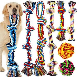 LosFong Large Dog Chew Toys for Aggressive Chewers, 12 Pack Indestructible Dog Rope Toys for Large Breeds, Heavy Duty Dental Dog Chew Toys, 100% Cotton Teeth Cleaning, Tug of War Dog Toy