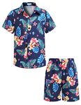 Arshiner Boys Hawaiian Outfit Tropical Print Short Sleeve+Shorts Loose-Fit 2 Pcs Outfit Blue - Hawaiian Print 5-6 Years