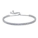 Amberta Lumini Women 925 Sterling Silver 3 mm Cubic Zirconia Tennis Bracelet with Slider: Simulated Diamond CZ Bracelet