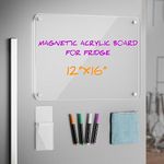 W&H Magnetic Acrylic Dry Erase Board for Fridge, 12"X16" Clear Magnet Refrigerator Whiteboard, Small Memo Magnetic White Erase Board, Magnetic Meal Planner for Fridge