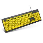 XDL-POWER Large Print Computer Keyboard,Wired USB Keyboard High Contrast Big Print Letter with Yellow Keys High Contrast Yellow Keyboard Makes Type Easy