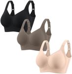 PoseFree Jelly Bras for Women No Underwire Comfort Supportive BLK+N+C L