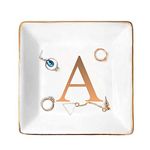 ANOTION Jewelry Tray Ring Dish with Ini-tial Gift- Personalized Trinket Dish and Jewelry Dish with Gold Initials Key Bowl Ceramic Holder, Unique Wedding or Engagement Present