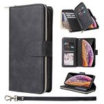 ZCDAYE Wallet Case for iPhone XR,Premium[Magnetic Closure][Zipper Pocket] Folio PU Leather Flip Case Cover with 9 Card Slots Kickstand for iPhone XR 6.1"-Black