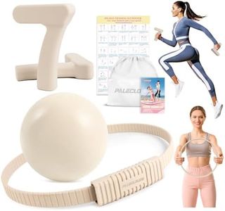 Paleclouds Pilates Ring Set, Pilates Essential Kit with Pilates Ring and Ball, 2.2lb *2 Ergonomic 7-Shaped Dumbbells, Portable Bag & Training Poster, at Home Workouts Pilates Sets for Women (Beige)