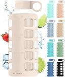 purifyou 40/32/22/12 oz Borosilicate Glass Water Bottles with Volume Markers, Silicone Sleeve, Stainless Steel Lid, Reusable Bottle for Water, Juice, Gym, and Fridge Storage (22oz Pearled Ivory)