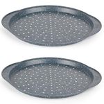 Russell Hobbs Nightfall Stone Set of 2 Large Pizza Trays - 14.5" Pizza Pans, Non-Stick Round Baking Trays, Carbon Steel, PFOA Free, Perforated Base for Crispy Cooking, Ideal for Pizza's, Garlic Bread