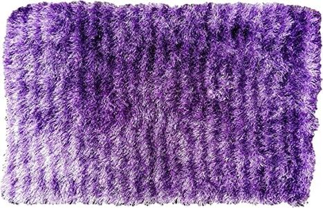 DaDa Bedding Lavender Purple Striped Carpet Rug - Shaggy Soft Chenille Fabric Pile - Lush Shiny Rectangle Door Mat - 20" x 32"