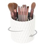 HSSPANFN Makeup Brush Holder Organizer -360° Rotating Multi-Functional Pen Holder for Desk,Multi-Purpose Desktop Stationary Organizer,Storage Cup for Lipsticks, Comb, Beauty Tool (White)