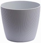 Home Garden Ornaments Plant Pots Indoor 18cm Diameter – Round and Plastic Plant Pot of Light Grey Colour – Striped Flower Pot – Decorative Flower Pots Outside (Ø18cm, Light Grey)